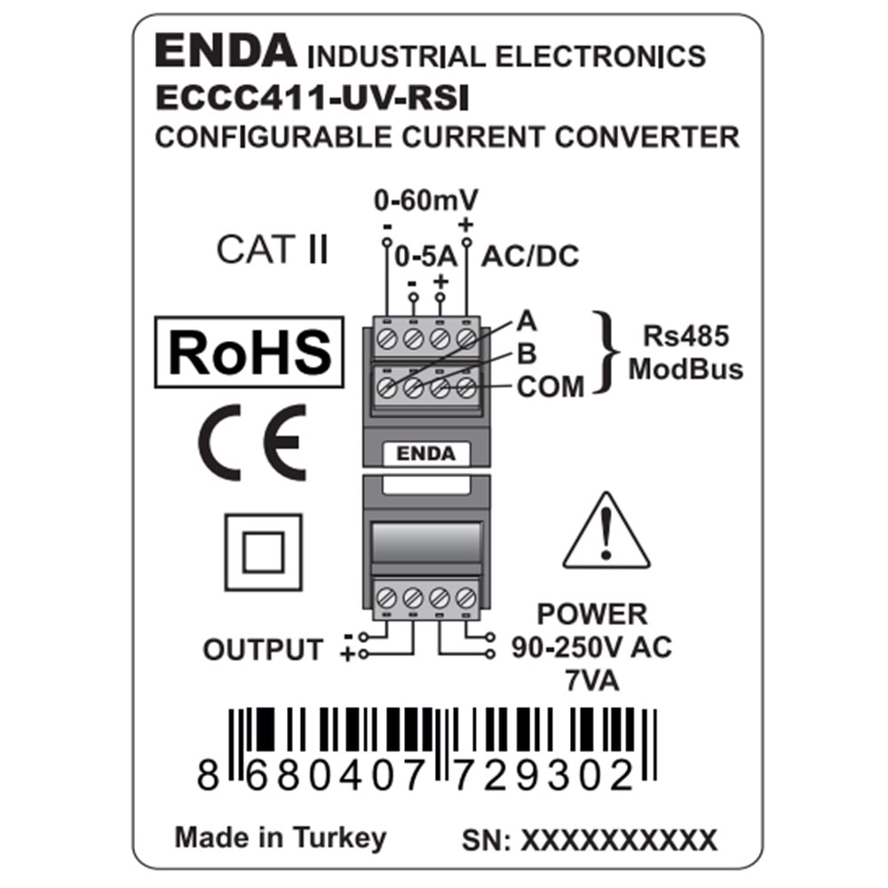 Enda ECCC411-LV-RSI ,Ray Tip ,24vac/dc RS485 Akım Konverter